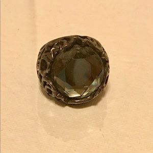 Black Metallic Ring with Black Stone - Sz 9